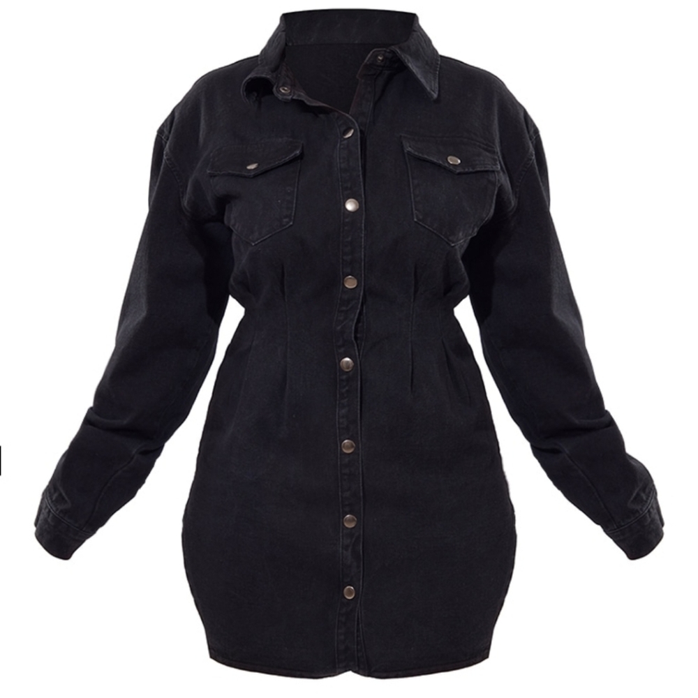 PrettyLittleThing Black Washed Long Sleeve Denim Dress, Size L, BNWT - Picture 5 of 7